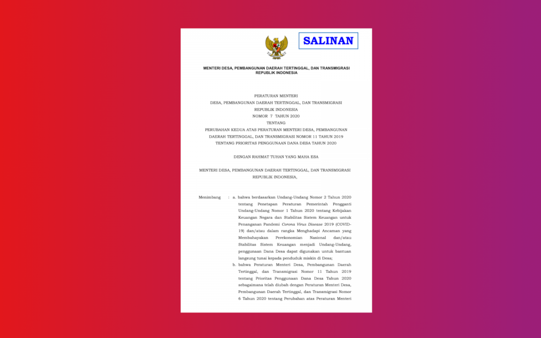Kemendesa – Permendesa No. 7 tahun 2020 Perubahan Kedua Atas Permendes 11-2019