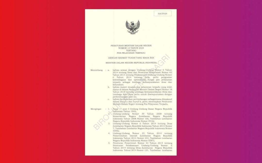 Peraturan Menteri Dalam Negeri Nomor 13 Tahun 2024 tentang Pos Pelayanan Terpadu