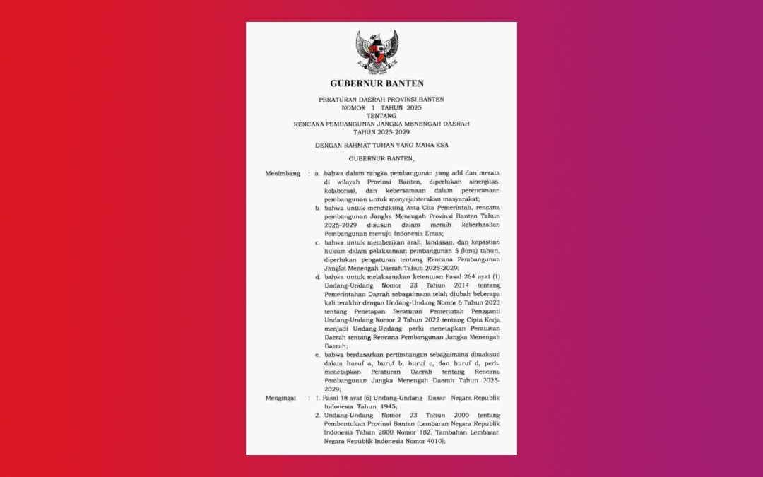 RPJMD Provinsi Banten Tahun 2025–2029 Peraturan Daerah Provinsi Banten Nomor 1 Tahun 2025
