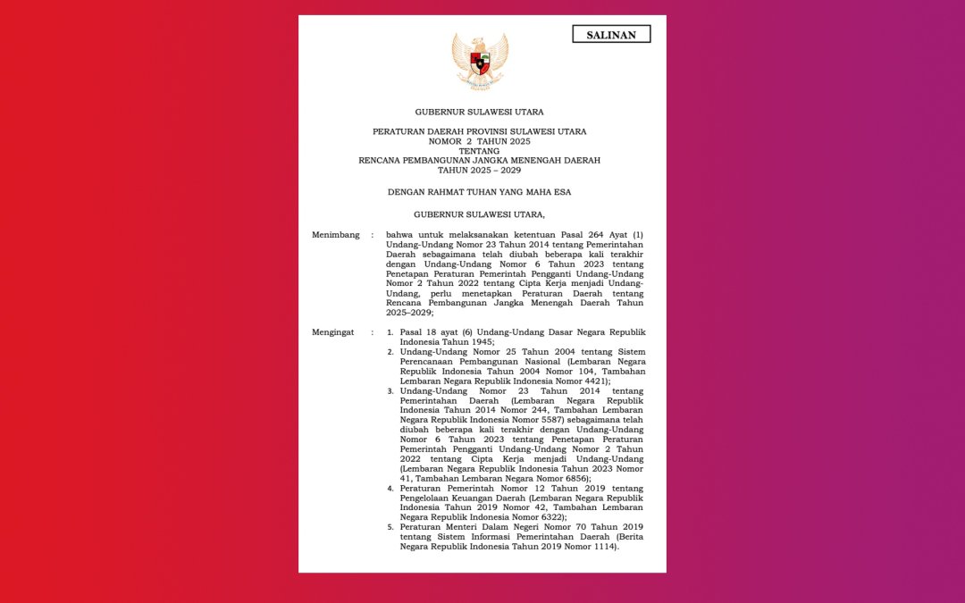 RPJMD Provinsi Sulawesi Utara Tahun 2025–2029 Peraturan Daerah Nomor 2 Tahun 2025